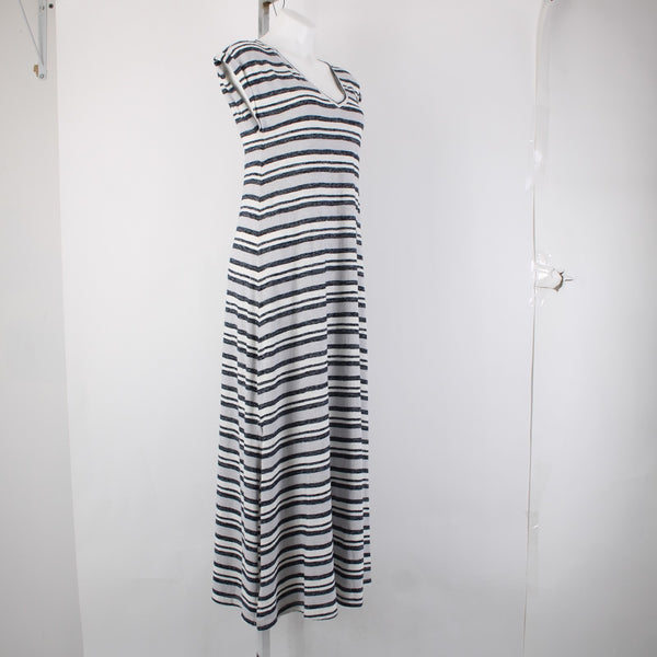 Lou Grey For Loft Dress NEW $80 Sz M White Gray Navy Striped Cotton Poly Dress