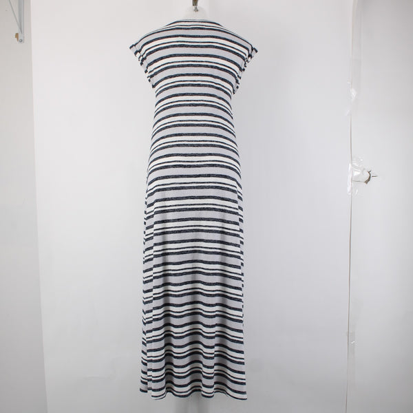 Lou Grey For Loft Dress NEW $80 Sz M White Gray Navy Striped Cotton Poly Dress