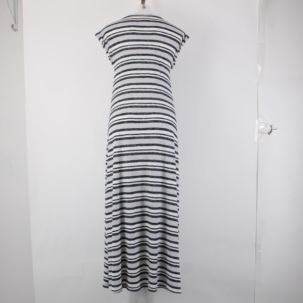 Lou Grey For Loft Dress NEW $80 Sz M White Gray Navy Striped Cotton Poly Dress