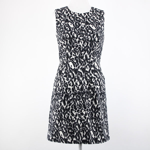 Milly Sz 2 Black White Animal Print Sleeveless Pockets Lined Dress