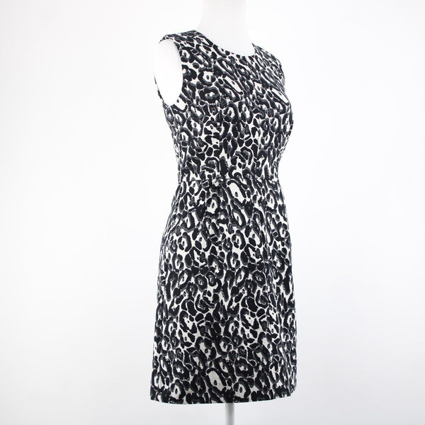 Milly Sz 2 Black White Animal Print Sleeveless Pockets Lined Dress