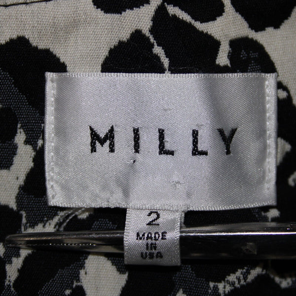 Milly Sz 2 Black White Animal Print Sleeveless Pockets Lined Dress