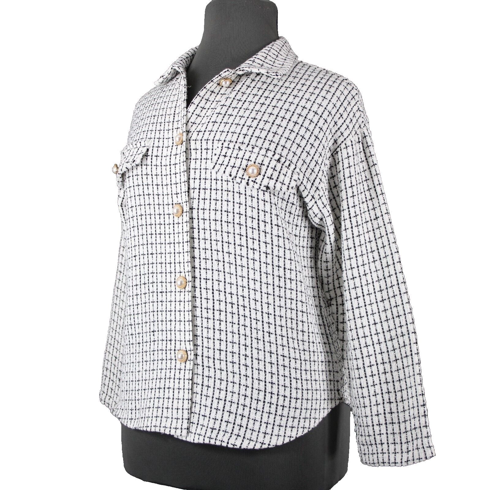 Mi Ami NEW $66 Pearlbutto Sz M Black White Faux Pearls 100% Polyester Jacket