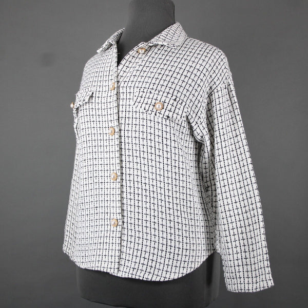 Mi Ami NEW $66 Pearlbutto Sz M Black White Faux Pearls 100% Polyester Jacket