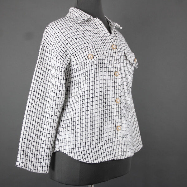Mi Ami NEW $66 Pearlbutto Sz M Black White Faux Pearls 100% Polyester Jacket