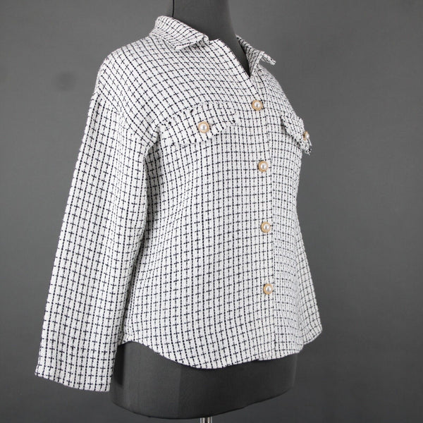 Mi Ami NEW $66 Pearlbutto Sz M Black White Faux Pearls 100% Polyester Jacket