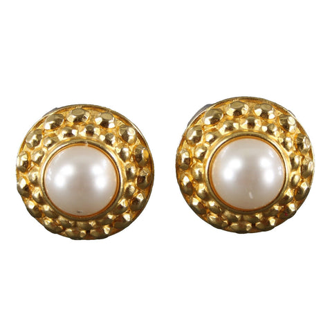 Ben Amun Matte Goldtone Faux Pearl 1.5" Clip On AS IS Earrings