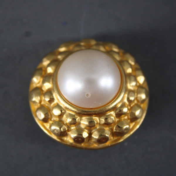 Ben Amun Matte Goldtone Faux Pearl 1.5" Clip On AS IS Earrings