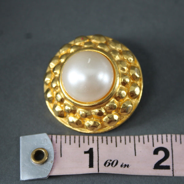 Ben Amun Matte Goldtone Faux Pearl 1.5" Clip On AS IS Earrings