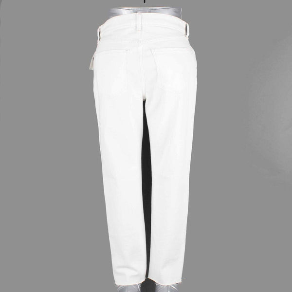 Old Navy NEW Sz 4 x 25 Ivory Denim Raw Hem Tapered Leg Cotton Blend Jean