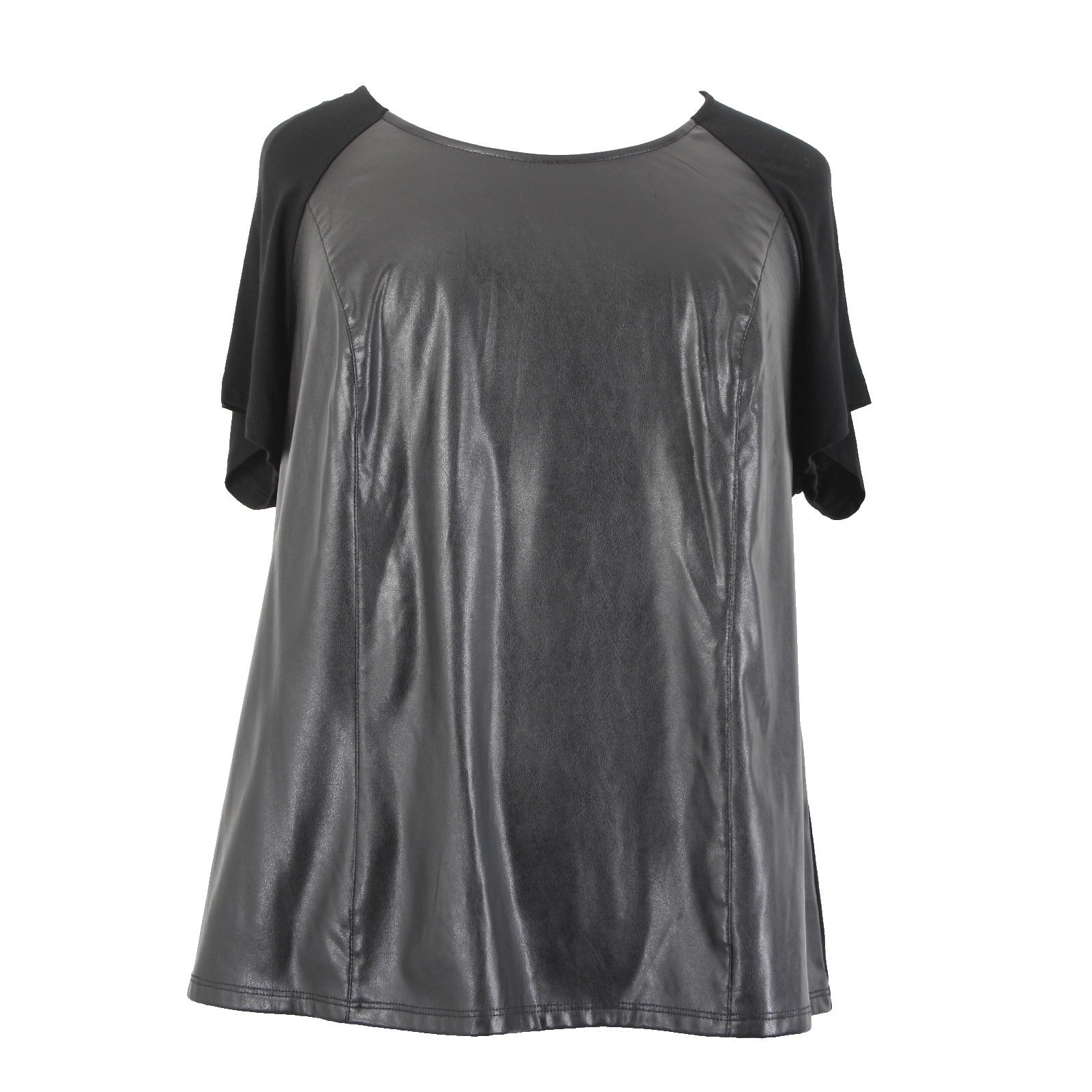 INC Top NEW $80 Sz 2X Deep Black Faux Leather Rayon Spandex Top