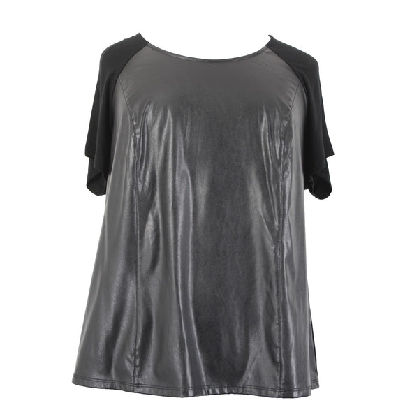 INC Top NEW $80 Sz 2X Deep Black Faux Leather Rayon Spandex Top