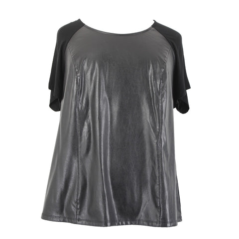 INC Top NEW $80 Sz 2X Deep Black Faux Leather Rayon Spandex Top