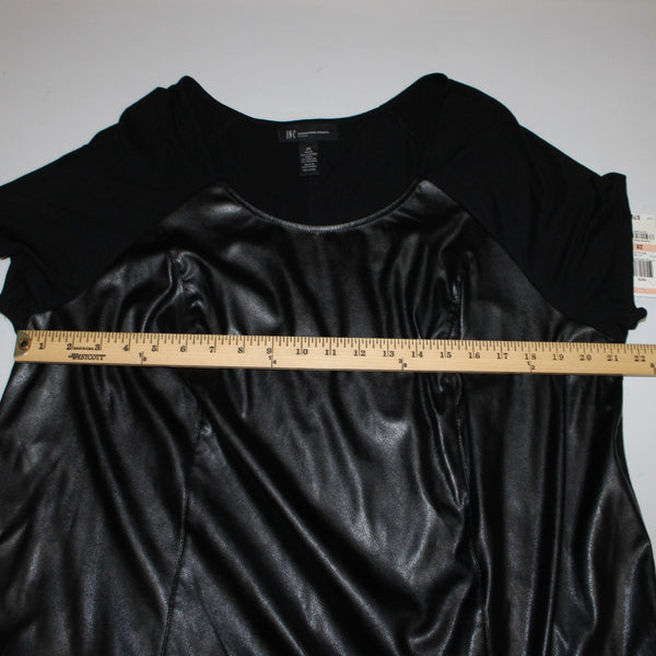 INC Top NEW $80 Sz 2X Deep Black Faux Leather Rayon Spandex Top