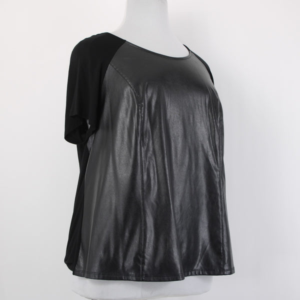 INC Top NEW $80 Sz 2X Deep Black Faux Leather Rayon Spandex Top