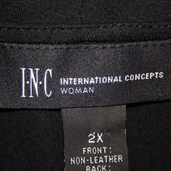 INC Top NEW $80 Sz 2X Deep Black Faux Leather Rayon Spandex Top