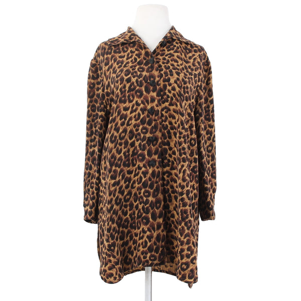 Dana Buchman Top Sz 6 Brown Tan Animal Print Collared Buttons 100% Silk Top