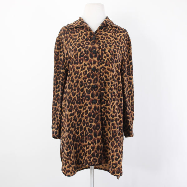 Dana Buchman Top Sz 6 Brown Tan Animal Print Collared Buttons 100% Silk Top