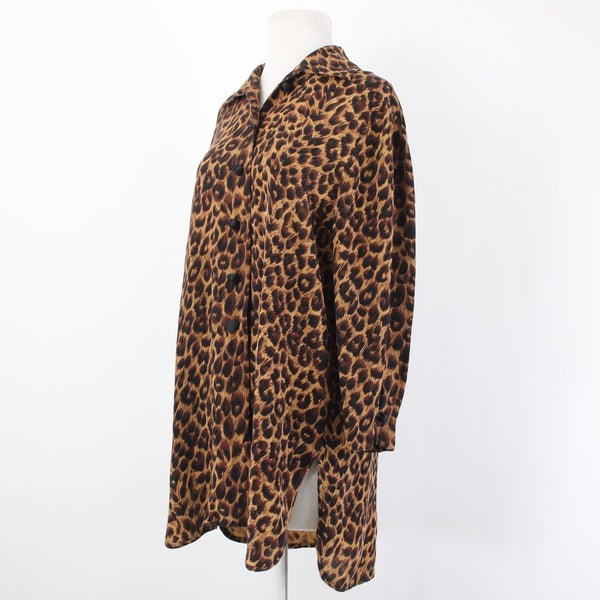 Dana Buchman Top Sz 6 Brown Tan Animal Print Collared Buttons 100% Silk Top