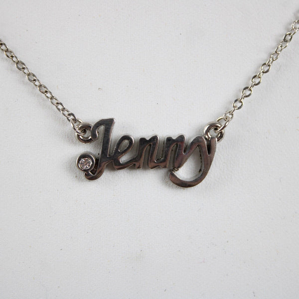 JENNY NEW Name Silvertone Rhinestone 14.5" w 4.5" Multi Ring Ext Necklace