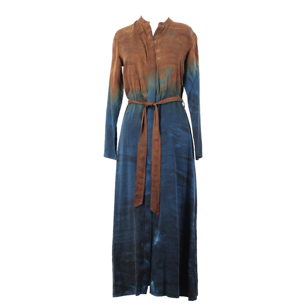 Cloth And Stone Dress Sz XS Brown Navy Blue Ombre Button Frnt 100% Tencell Dress