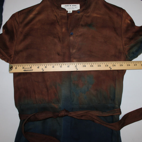 Cloth And Stone Dress Sz XS Brown Navy Blue Ombre Button Frnt 100% Tencell Dress