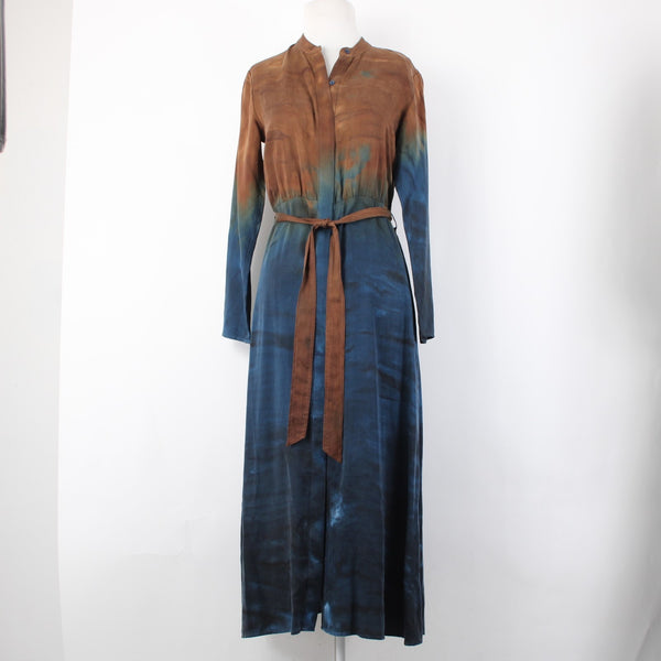 Cloth And Stone Dress Sz XS Brown Navy Blue Ombre Button Frnt 100% Tencell Dress