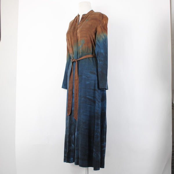 Cloth And Stone Dress Sz XS Brown Navy Blue Ombre Button Frnt 100% Tencell Dress