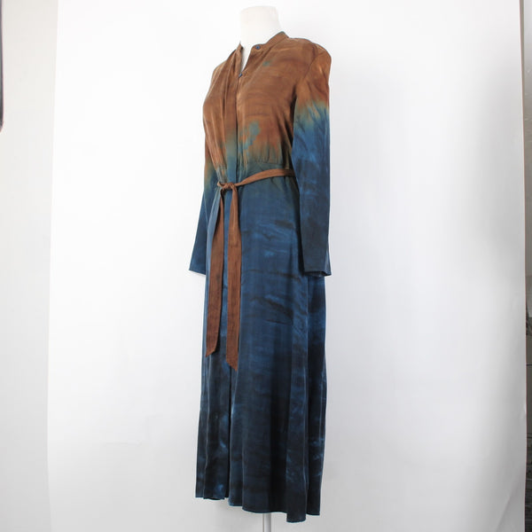 Cloth And Stone Dress Sz XS Brown Navy Blue Ombre Button Frnt 100% Tencell Dress