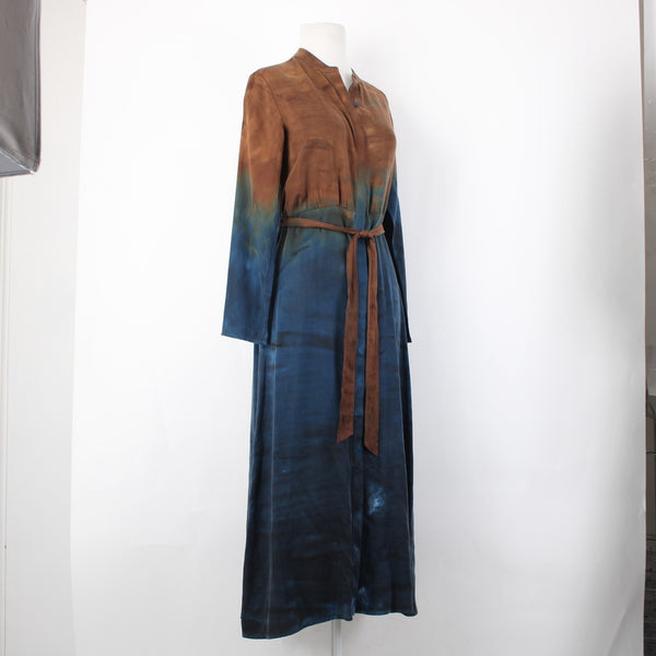 Cloth And Stone Dress Sz XS Brown Navy Blue Ombre Button Frnt 100% Tencell Dress