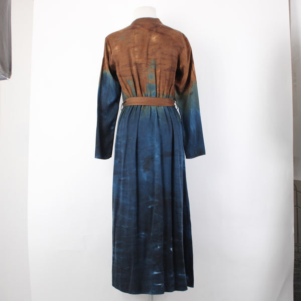 Cloth And Stone Dress Sz XS Brown Navy Blue Ombre Button Frnt 100% Tencell Dress