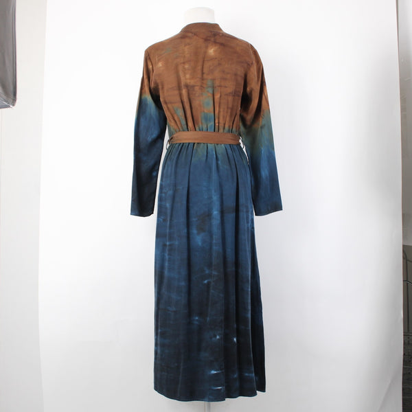 Cloth And Stone Dress Sz XS Brown Navy Blue Ombre Button Frnt 100% Tencell Dress