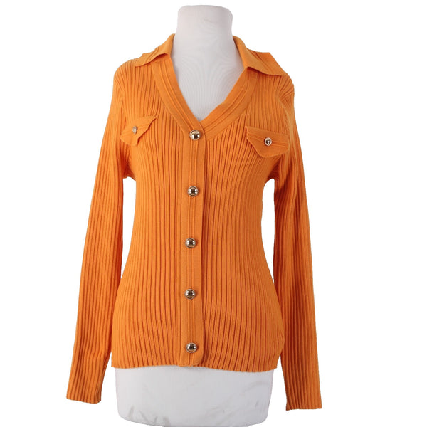 Nanette Lepore Sweater NEW $78 Sz XL Apricot Orange Gold Buttons 100% Polyester