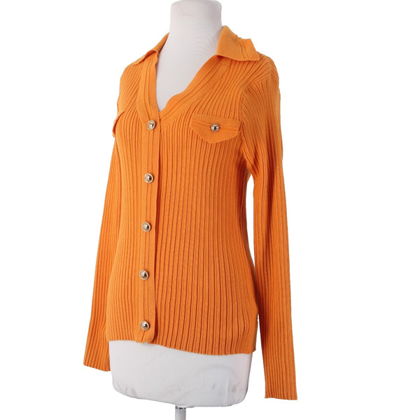 Nanette Lepore Sweater NEW $78 Sz XL Apricot Orange Gold Buttons 100% Polyester