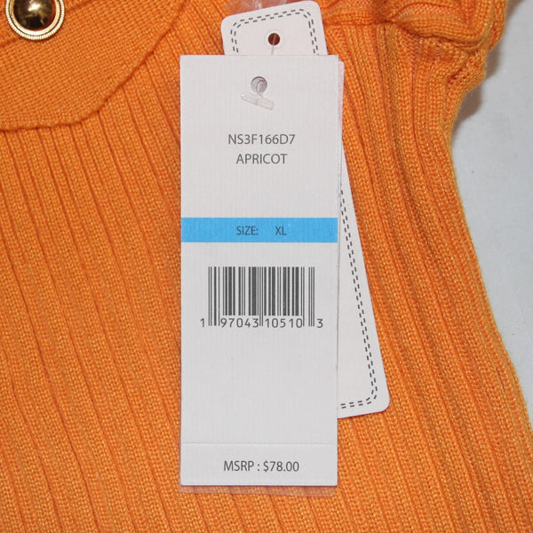 Nanette Lepore Sweater NEW $78 Sz XL Apricot Orange Gold Buttons 100% Polyester