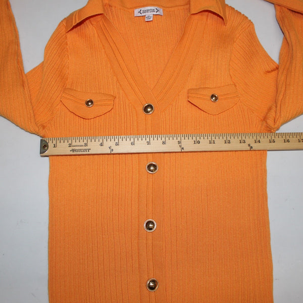 Nanette Lepore Sweater NEW $78 Sz XL Apricot Orange Gold Buttons 100% Polyester
