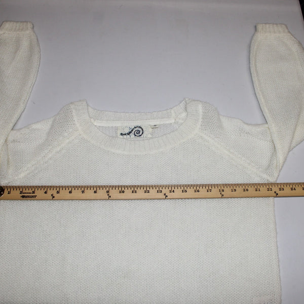 Rosie Neira Sz XS Ivory Knit Cable 3/4 Sleeve Oversize Acrylic Blend Sweater