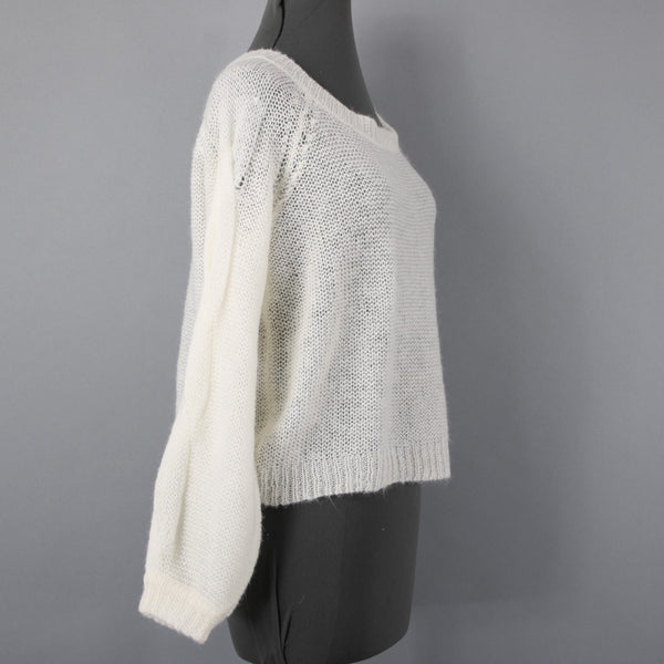 Rosie Neira Sz XS Ivory Knit Cable 3/4 Sleeve Oversize Acrylic Blend Sweater