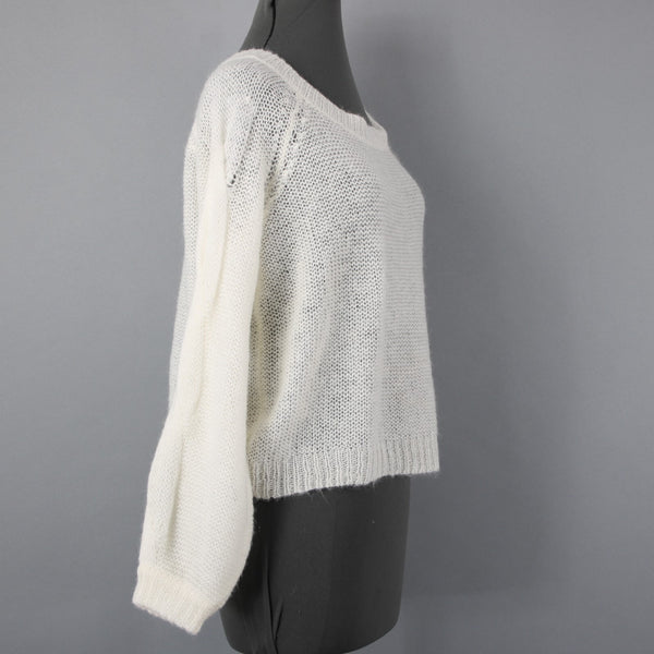 Rosie Neira Sz XS Ivory Knit Cable 3/4 Sleeve Oversize Acrylic Blend Sweater