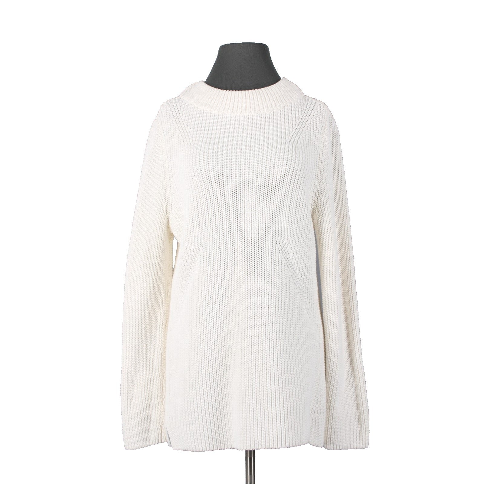 Talbots Sz L Cream Ivory Heavy Textured 100% Cotton Knit Mock Turtleneck Sweater