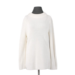Talbots Sz L Cream Ivory Heavy Textured 100% Cotton Knit Mock Turtleneck Sweater