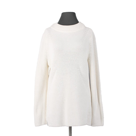 Talbots Sz L Cream Ivory Heavy Textured 100% Cotton Knit Mock Turtleneck Sweater
