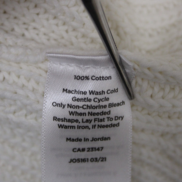 Talbots Sz L Cream Ivory Heavy Textured 100% Cotton Knit Mock Turtleneck Sweater