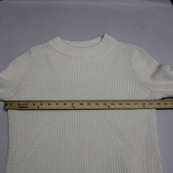 Talbots Sz L Cream Ivory Heavy Textured 100% Cotton Knit Mock Turtleneck Sweater