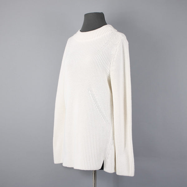 Talbots Sz L Cream Ivory Heavy Textured 100% Cotton Knit Mock Turtleneck Sweater