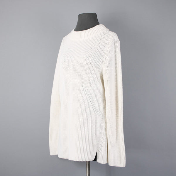 Talbots Sz L Cream Ivory Heavy Textured 100% Cotton Knit Mock Turtleneck Sweater
