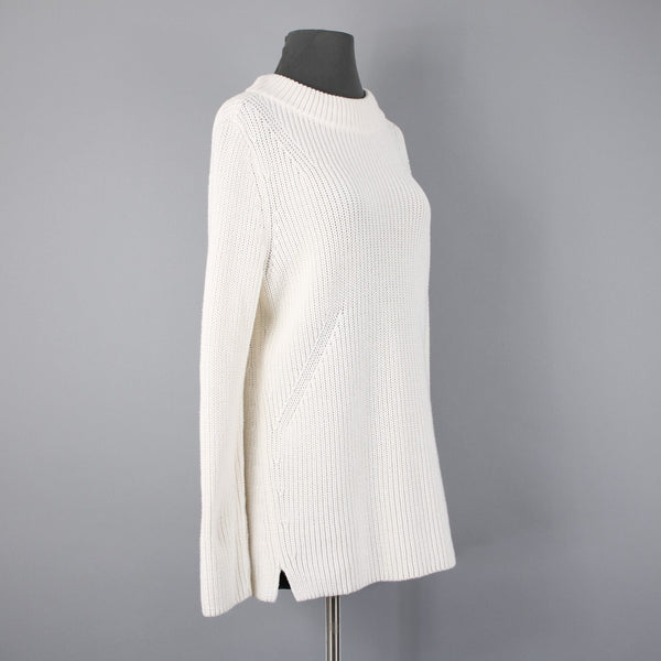 Talbots Sz L Cream Ivory Heavy Textured 100% Cotton Knit Mock Turtleneck Sweater