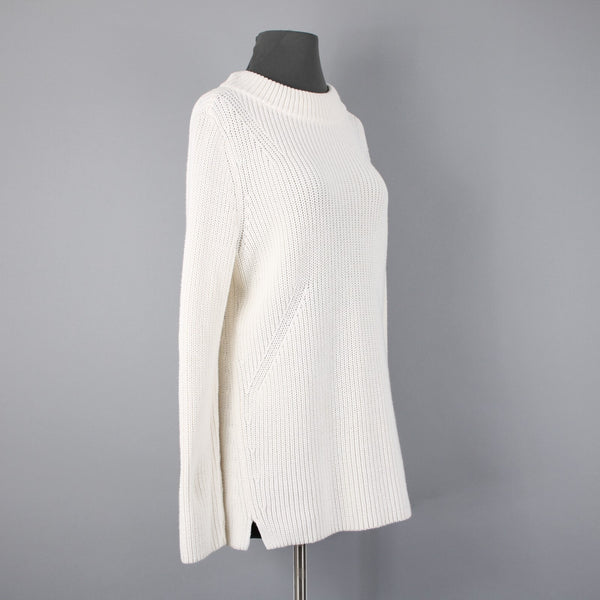 Talbots Sz L Cream Ivory Heavy Textured 100% Cotton Knit Mock Turtleneck Sweater