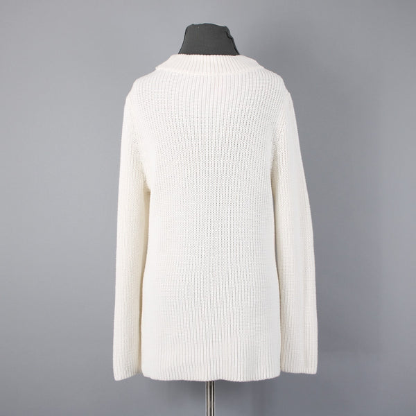 Talbots Sz L Cream Ivory Heavy Textured 100% Cotton Knit Mock Turtleneck Sweater