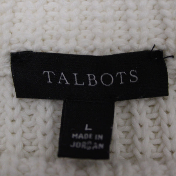 Talbots Sz L Cream Ivory Heavy Textured 100% Cotton Knit Mock Turtleneck Sweater